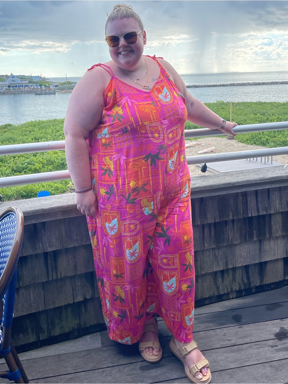 Old Navy Pink Tropical Romper with ties